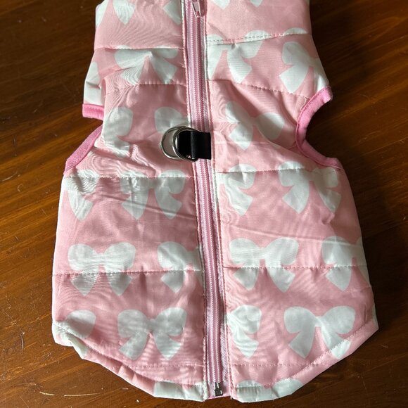 Dog Coat Jacket No-Pull Harness Pink Bow Design Zip Closure D-Rings Size M - Picture 1 of 8